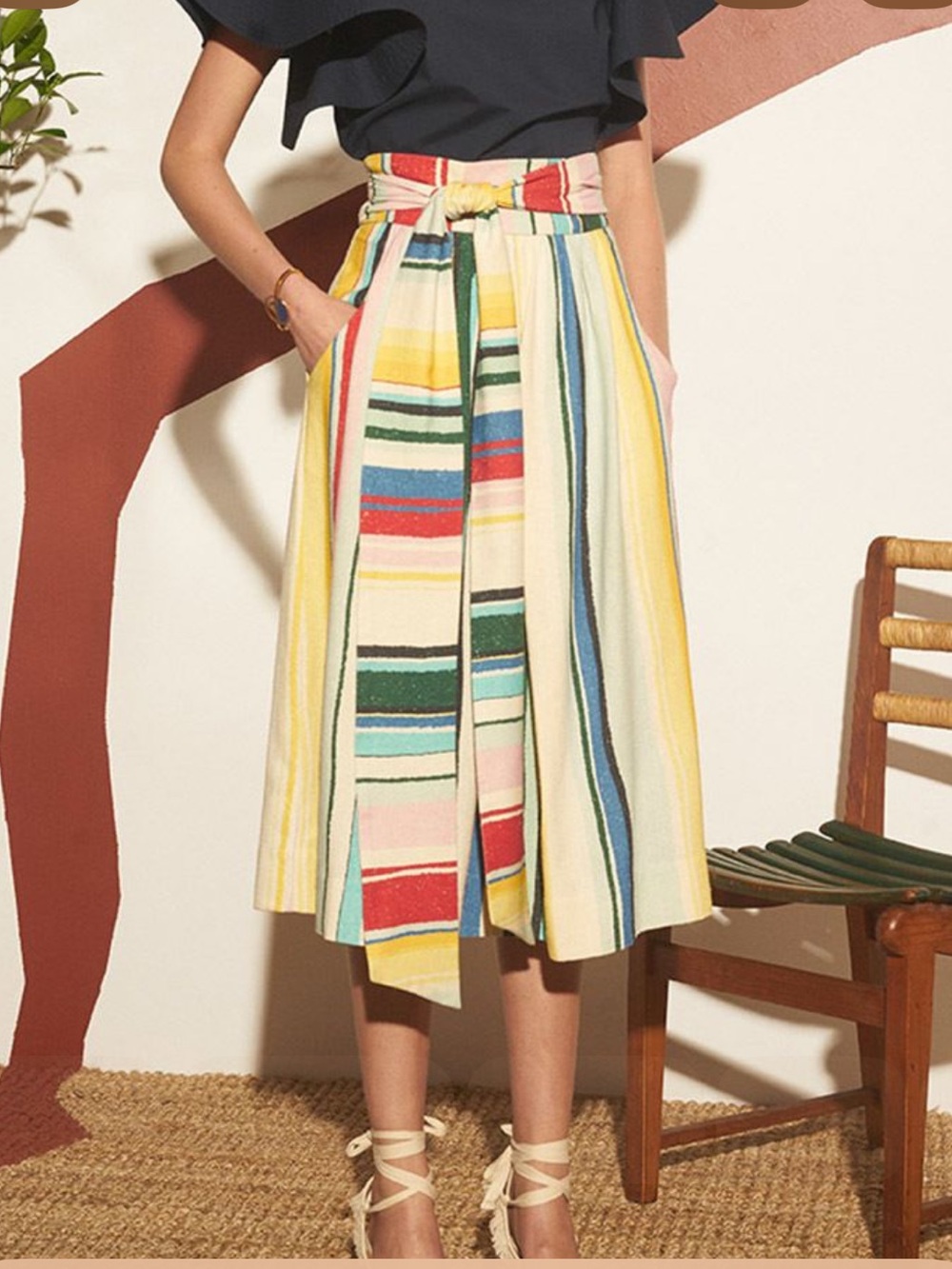 WHIT Kimani skirt midi striped raw silk designer large pockets lagenlook size 2